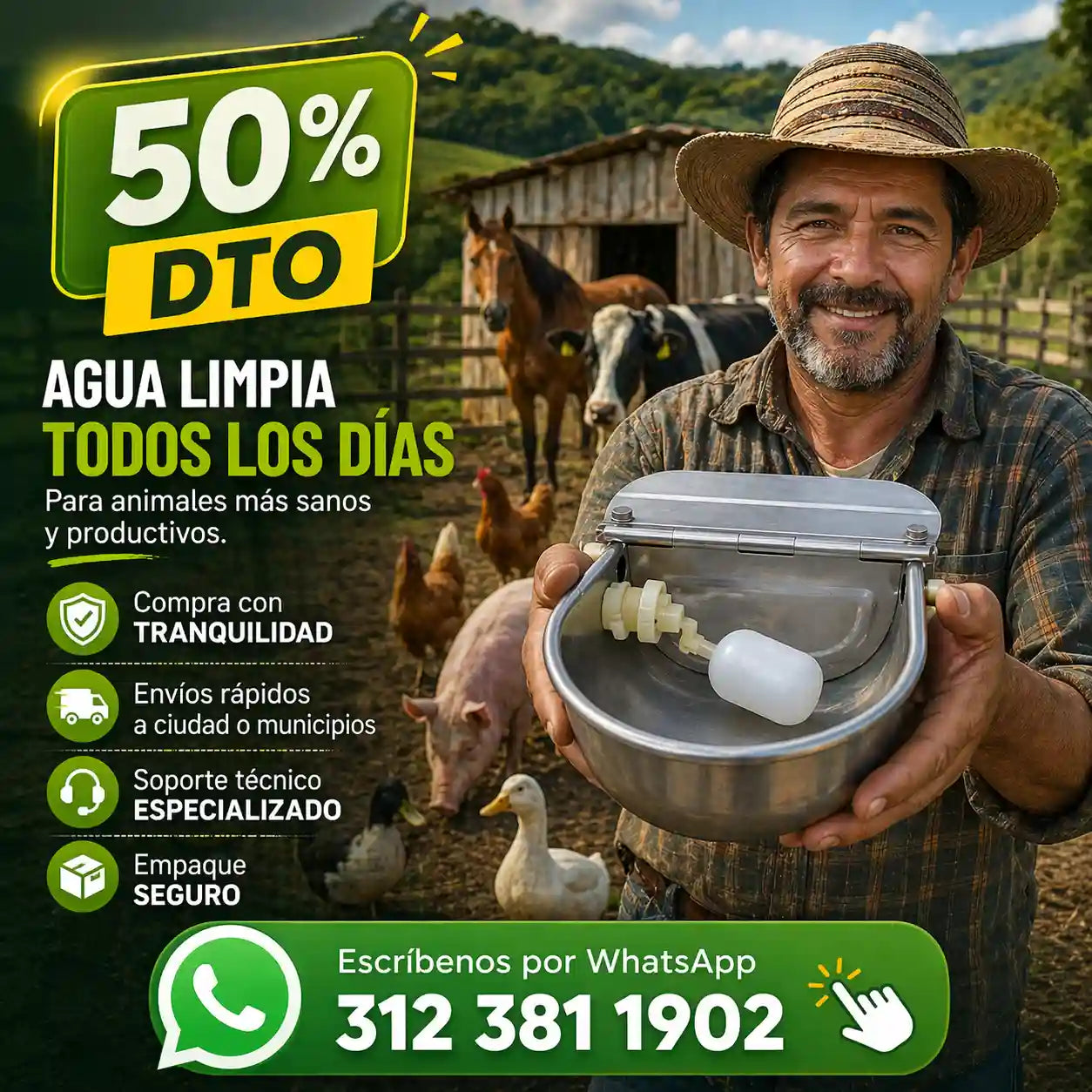 HidroAgro® Bebedero automático en acero para animales de corral 304