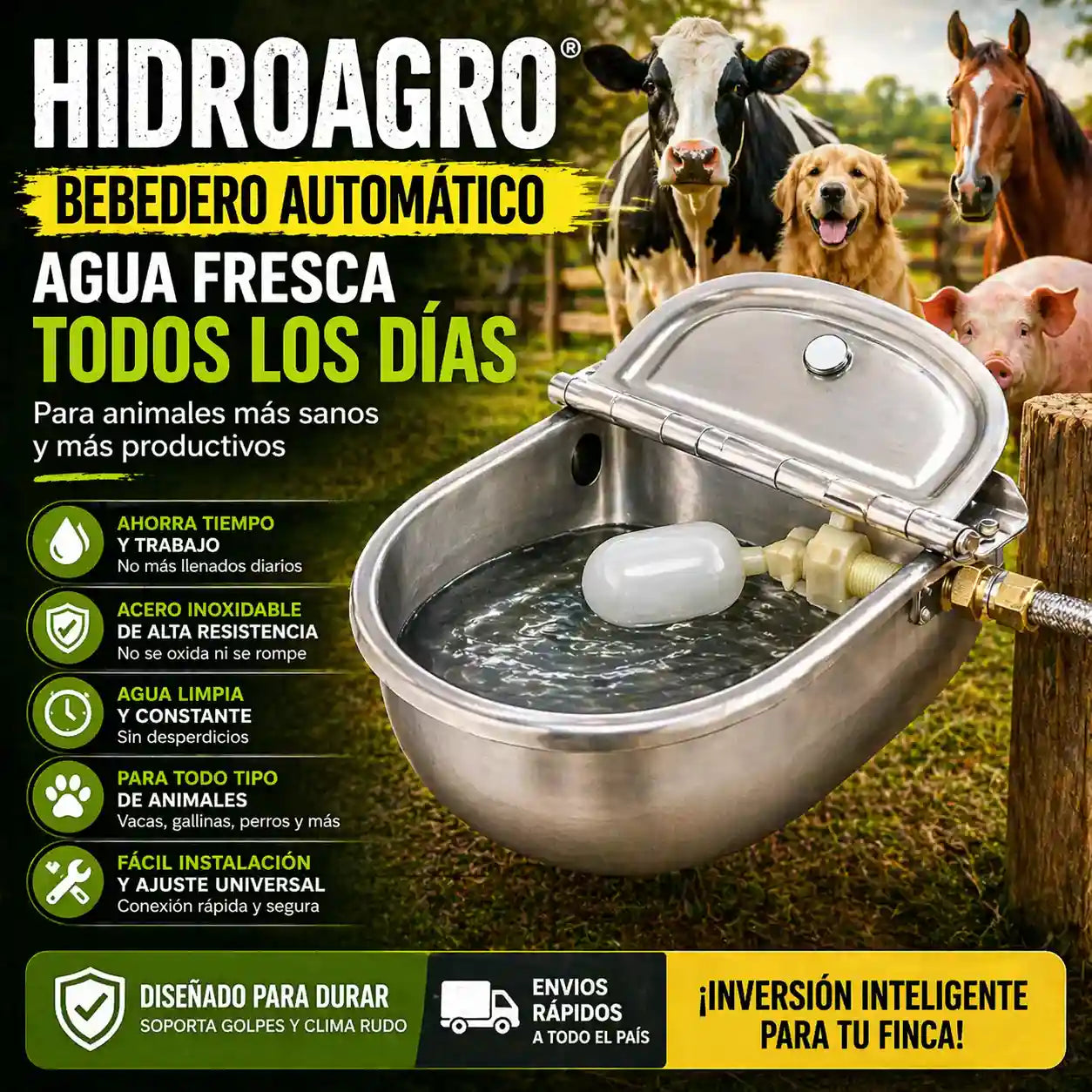 HidroAgro® Bebedero automático en acero para animales de corral 304