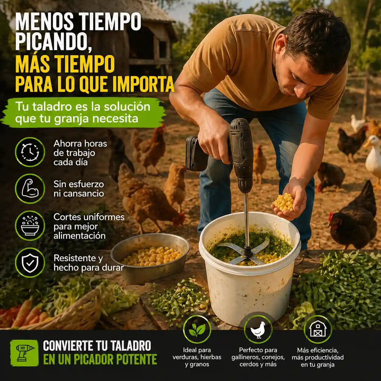 CORTAAGRO® PICADOR DE VERDURAS Y HIERBAS PARA TALADRO