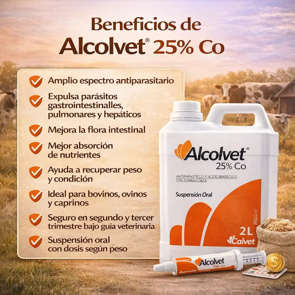 ALCOLVET® Desparasitario oral Albendazol 25% + cobalto B12 para bovinos y ovinos