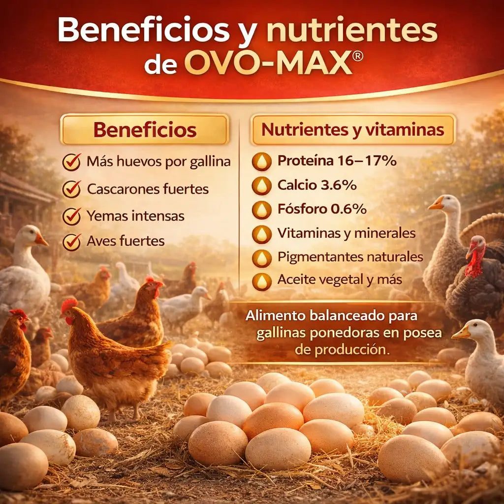 OVO-MAX® Suplemento natural para aumentar postura de huevos en granjas y galpones